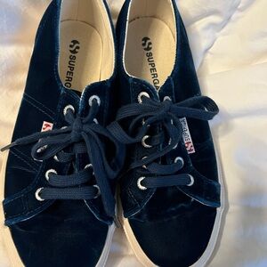 Superga Navy Velvet Low-Top Lace-Up Sneakers